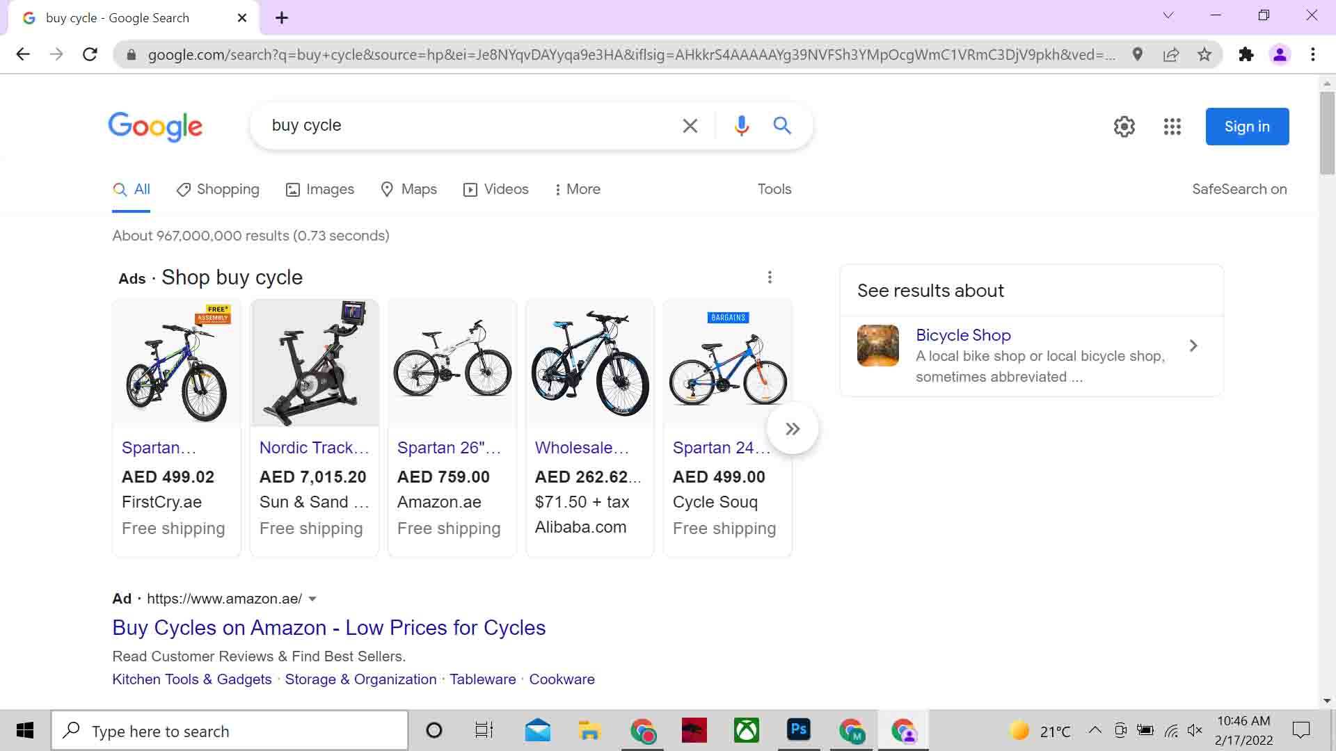 Google Shopping search results