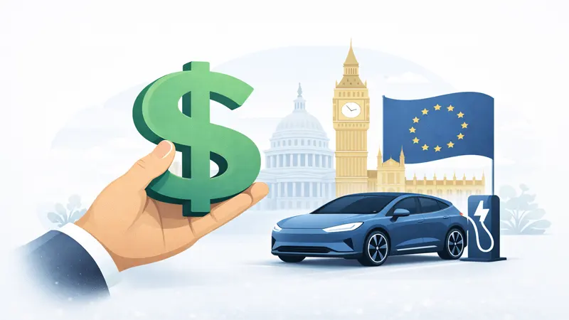 Illustration of electric vehicle tax credits and government incentives available in the United States United Kingdom and European Union in 2026