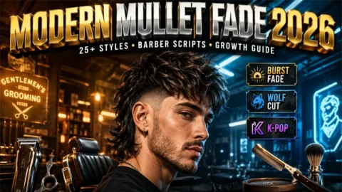 Modern mullet fade haircut hero shot showing short top and longer back 2026