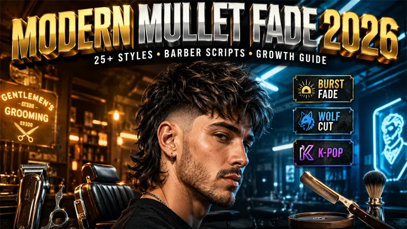 Modern mullet fade haircut hero shot showing short top and longer back 2026