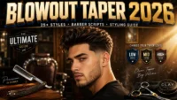 Modern blowout taper haircut on man with textured top and clean faded sides 2026
