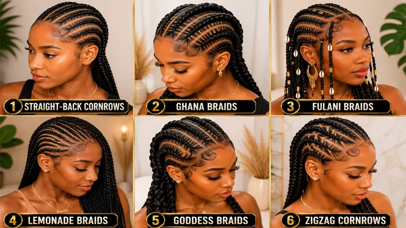 Grid of cornrow-based African braid styles