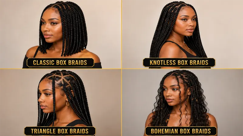 Grid of box braid style variations