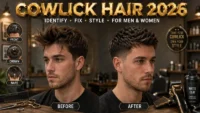 Man with prominent crown cowlick hair pattern showing natural growth direction 2026