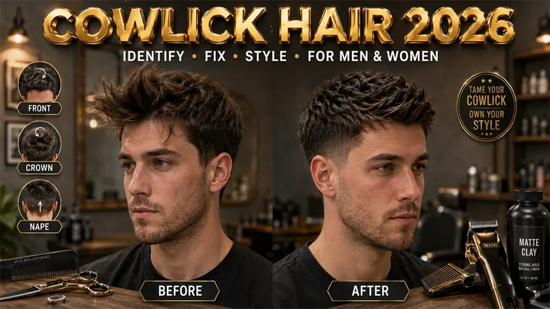 Man with prominent crown cowlick hair pattern showing natural growth direction 2026