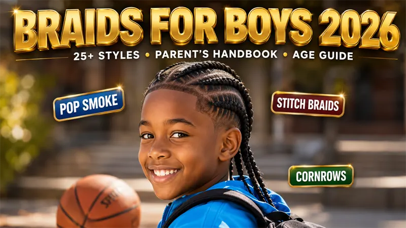 Young boy wearing trendy box braids hairstyle showcasing modern braids for boys 2026