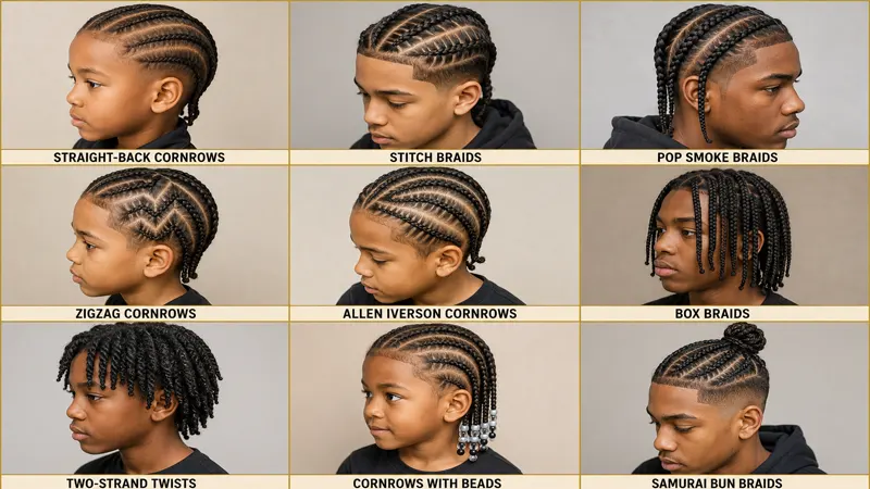 Grid of boy braid styles