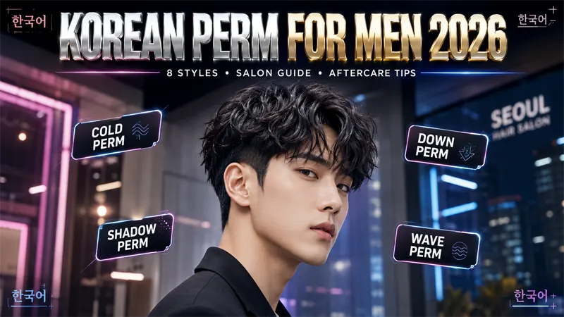 Korean man with trendy wave perm hairstyle showing soft textured curls 2026