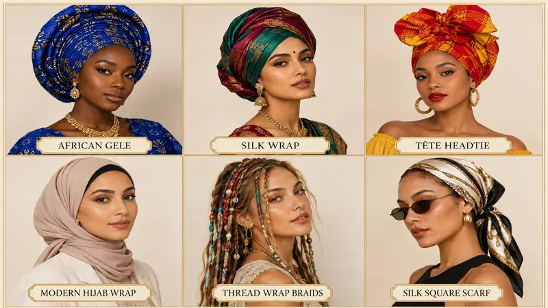Diverse models showcasing various headwrap and hair wrap styles