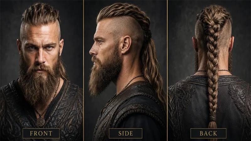 Modern Viking haircut hero showcase with long hair and shaved sides