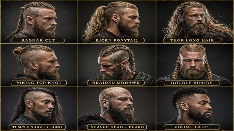 Grid of popular Viking haircut styles for men