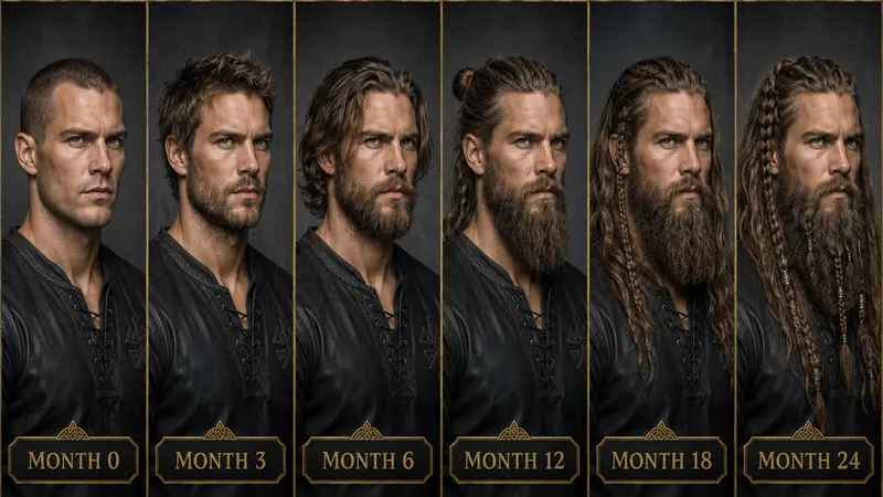 Viking hair growth timeline progression from short to long