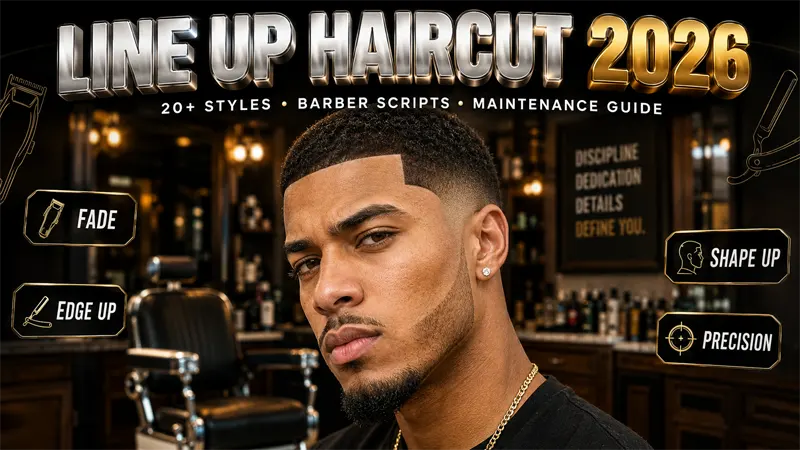 Precise line up haircut showcasing sharp barber line work on hairline 2026