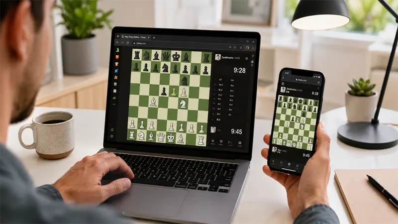 Playing chess unblocked in a browser on a laptop and phone with no download