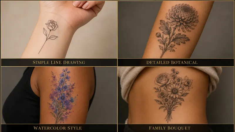 Birth flower tattoo design styles across all 12 months