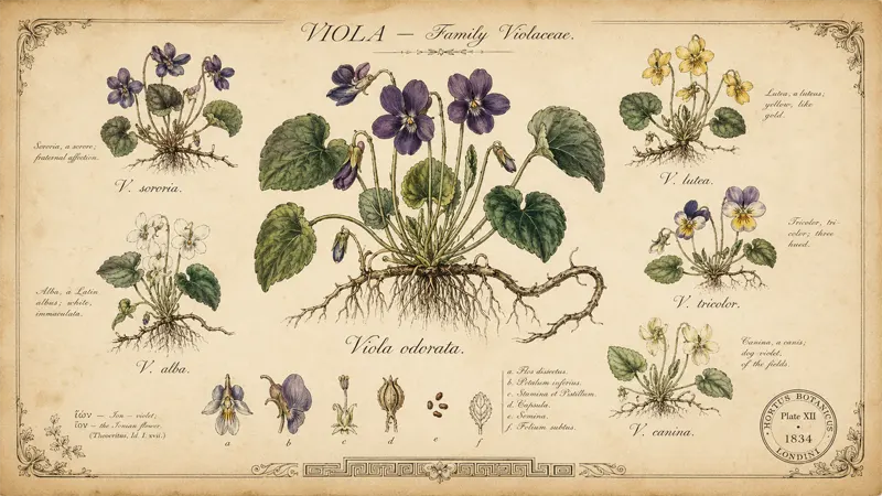Vintage botanical illustration of violet flowers