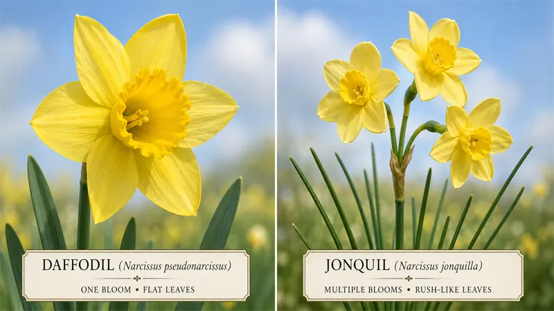 Daffodil and jonquil side by side — March's two birth flowers