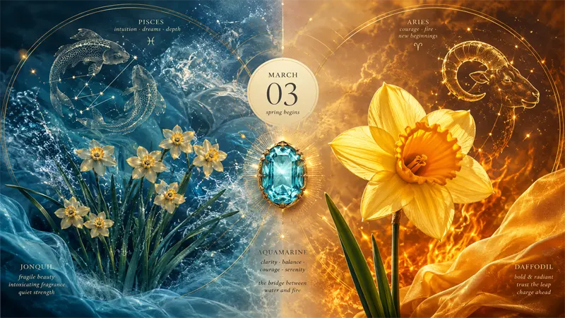 March birthday personality conceptual image with daffodils